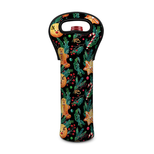 Watercolor Gingerbread Pattern Print Single Neoprene Wine Tote