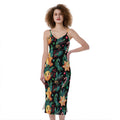 Watercolor Gingerbread Pattern Print Slim Fit Midi Cami Dress