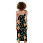 Watercolor Gingerbread Pattern Print Slim Fit Midi Cami Dress