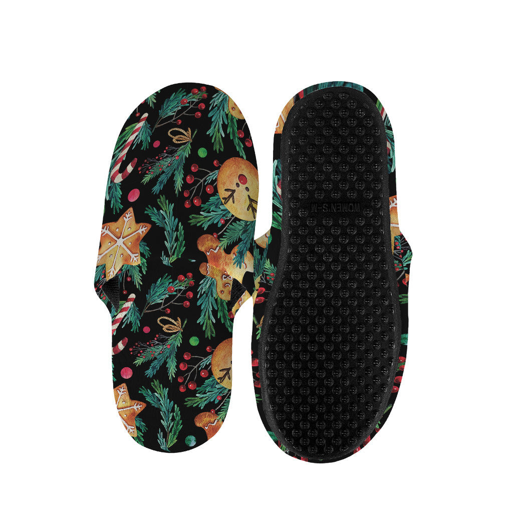 Watercolor Gingerbread Pattern Print Slippers