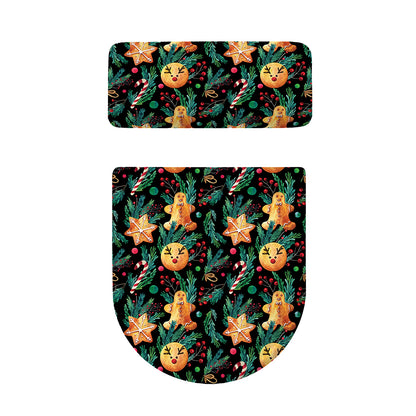 Watercolor Gingerbread Pattern Print Toilet Lid And Tank Cover Set