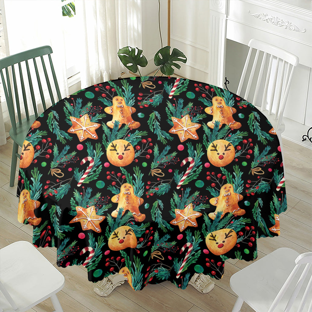 Watercolor Gingerbread Pattern Print Waterproof Round Tablecloth