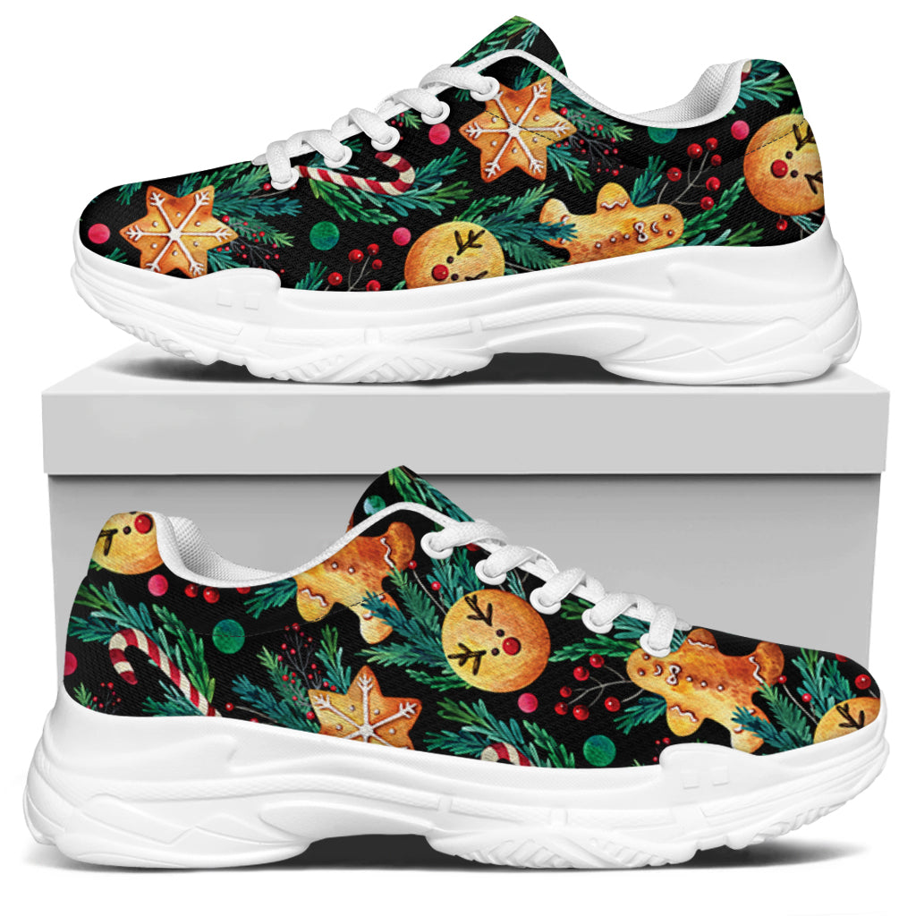 Watercolor Gingerbread Pattern Print White Chunky Shoes