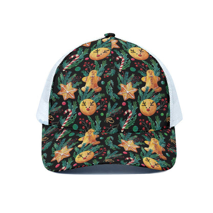 Watercolor Gingerbread Pattern Print White Mesh Trucker Cap