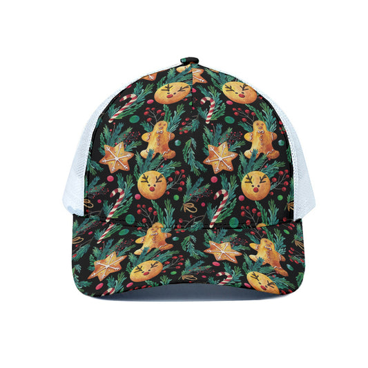 Watercolor Gingerbread Pattern Print White Mesh Trucker Cap