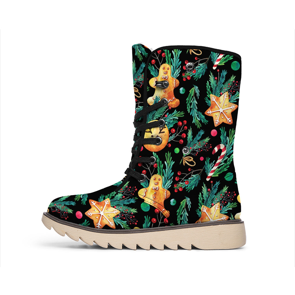 Watercolor Gingerbread Pattern Print Winter Boots