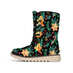 Watercolor Gingerbread Pattern Print Winter Boots