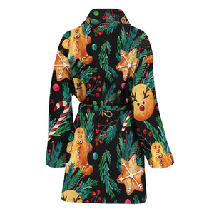 Watercolor Gingerbread Pattern Print Women's Bathrobe