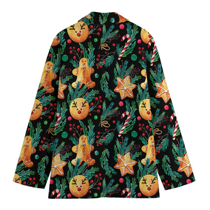Watercolor Gingerbread Pattern Print Women's Blazer
