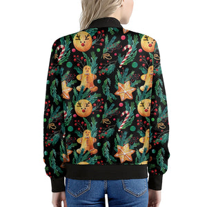 Watercolor Gingerbread Pattern Print Women's Bomber Jacket