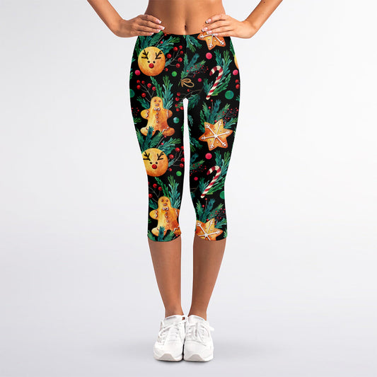 Watercolor Gingerbread Pattern Print Women's Capri Leggings