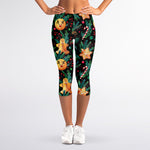 Watercolor Gingerbread Pattern Print Women's Capri Leggings