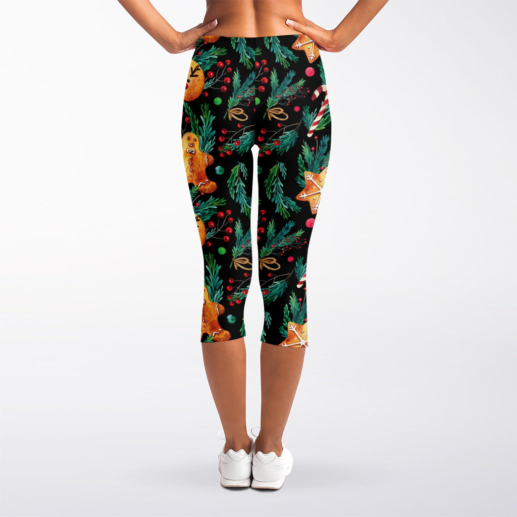 Watercolor Gingerbread Pattern Print Women's Capri Leggings
