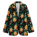 Watercolor Gingerbread Pattern Print Women's Cotton Blazer