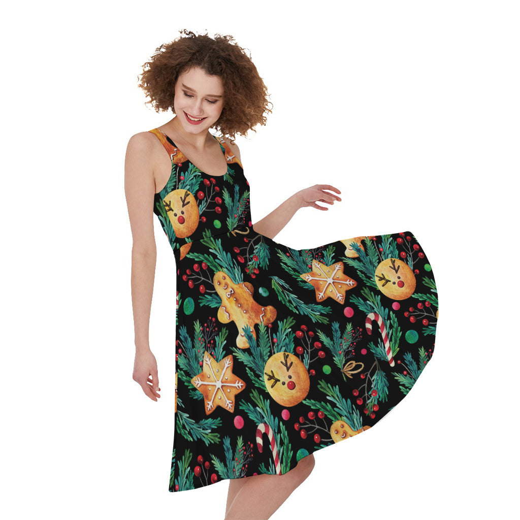 Watercolor Gingerbread Pattern Print Women's Sleeveless Dress