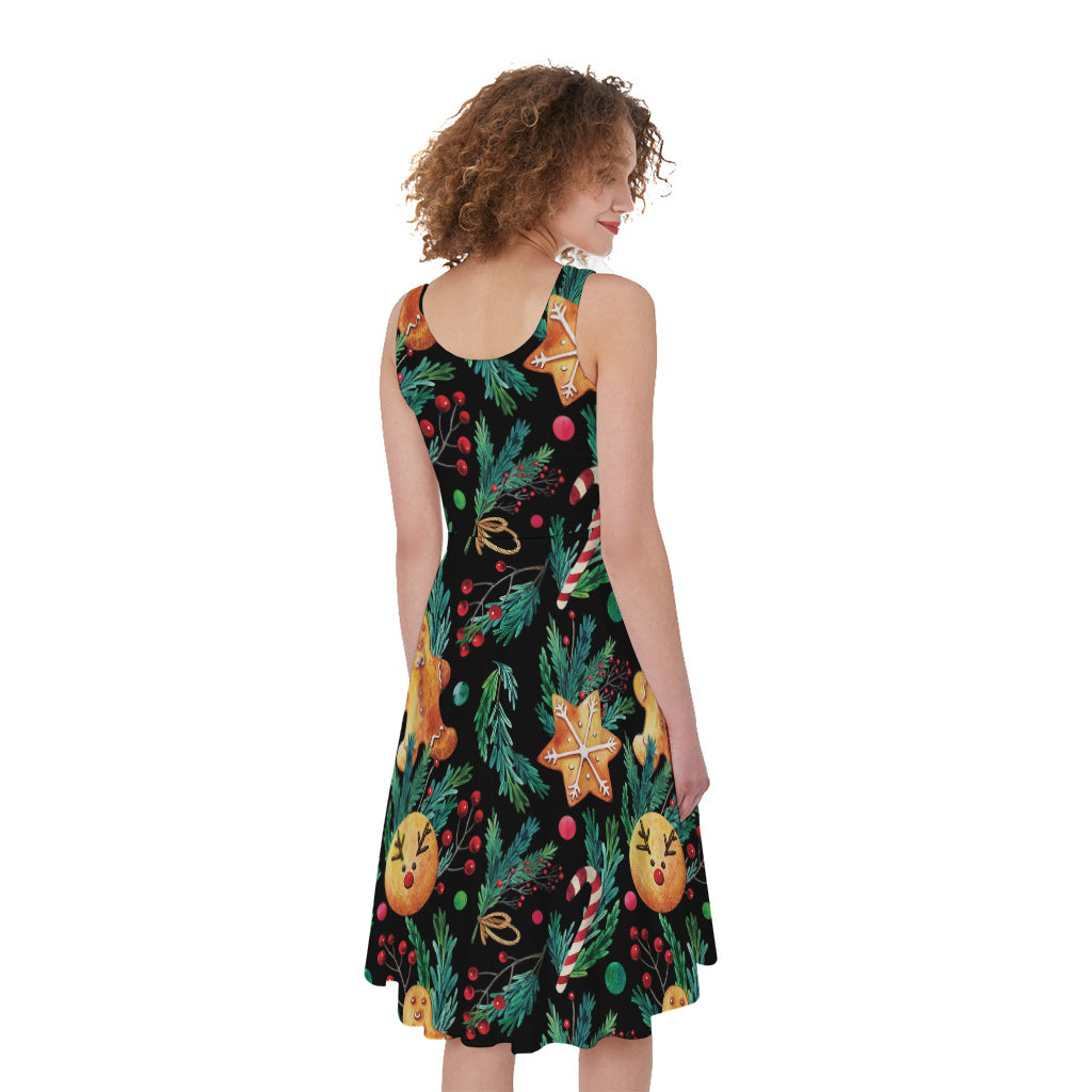 Watercolor Gingerbread Pattern Print Women's Sleeveless Dress