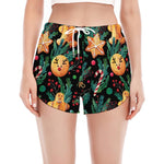 Watercolor Gingerbread Pattern Print Women's Split Running Shorts