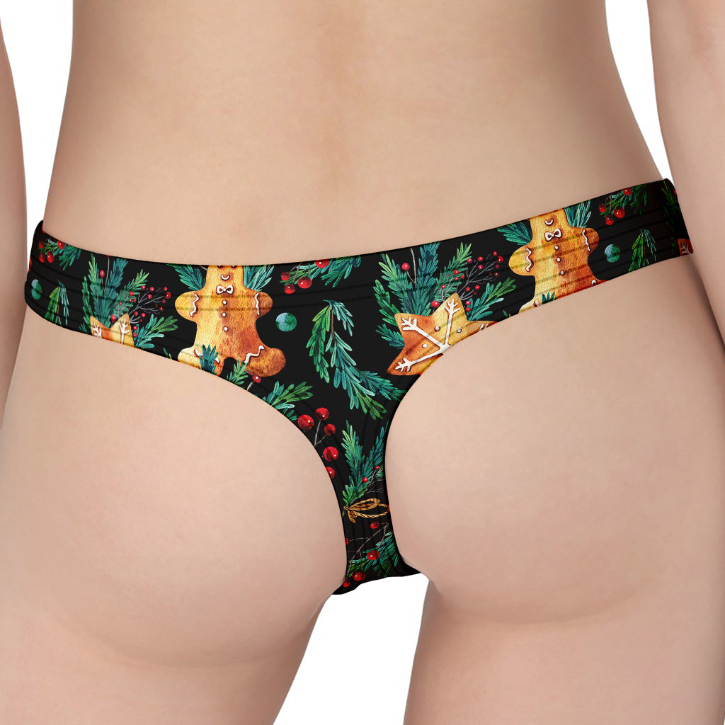 Watercolor Gingerbread Pattern Print Women's Thong