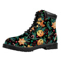 Watercolor Gingerbread Pattern Print Padded Collar Lace Up Boots