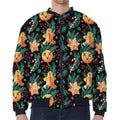 Watercolor Gingerbread Pattern Print Zip Sleeve Bomber Jacket