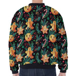 Watercolor Gingerbread Pattern Print Zip Sleeve Bomber Jacket