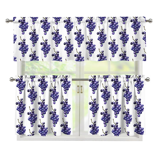 Watercolor Grape Pattern Print 3 Piece Kitchen Curtains