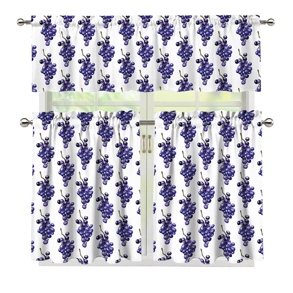 Watercolor Grape Pattern Print 3 Piece Kitchen Curtains