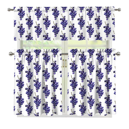 Watercolor Grape Pattern Print 3 Piece Kitchen Curtains