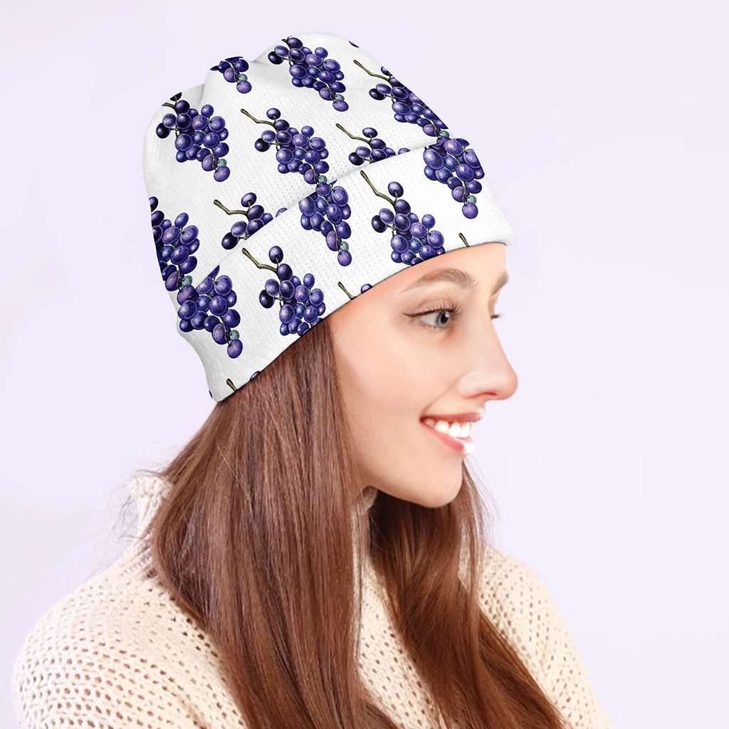 Watercolor Grape Pattern Print Beanie