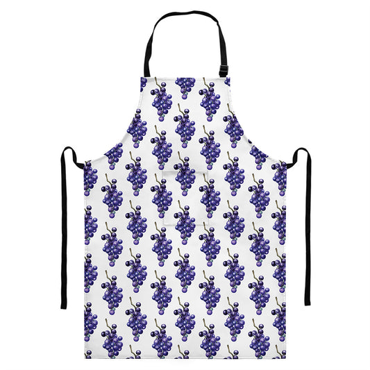 Watercolor Grape Pattern Print Bib Apron With Pocket