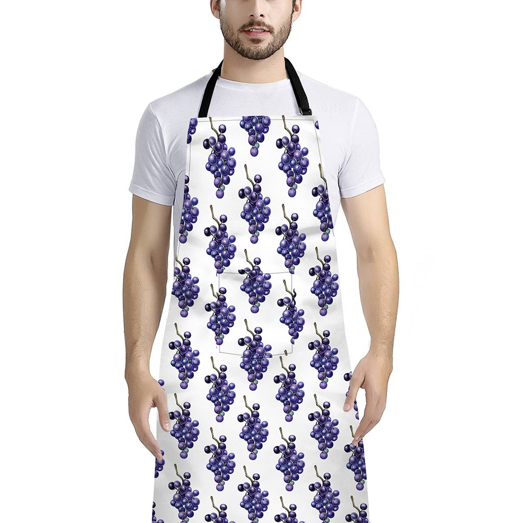 Watercolor Grape Pattern Print Bib Apron With Pocket