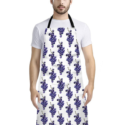 Watercolor Grape Pattern Print Bib Apron With Pocket