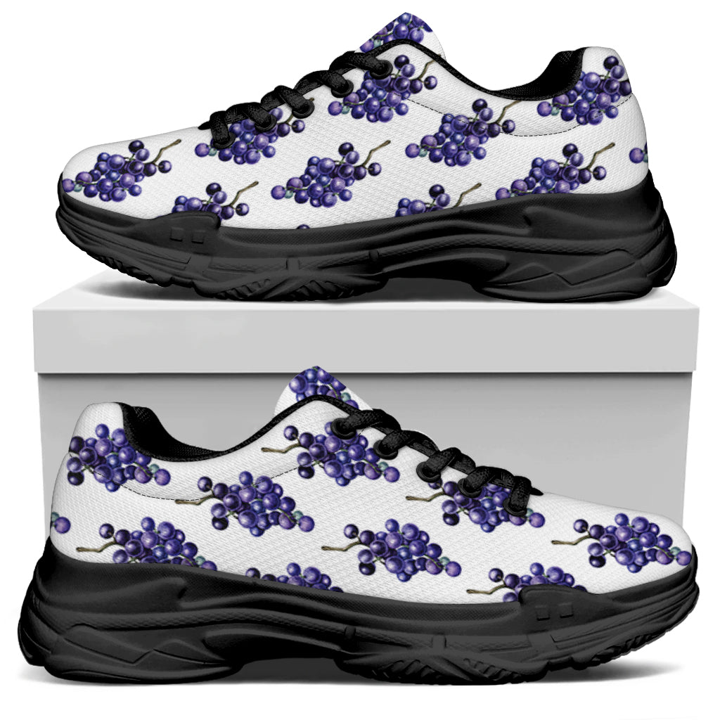 Watercolor Grape Pattern Print Black Chunky Shoes
