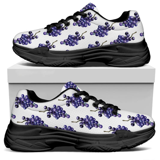 Watercolor Grape Pattern Print Black Chunky Shoes