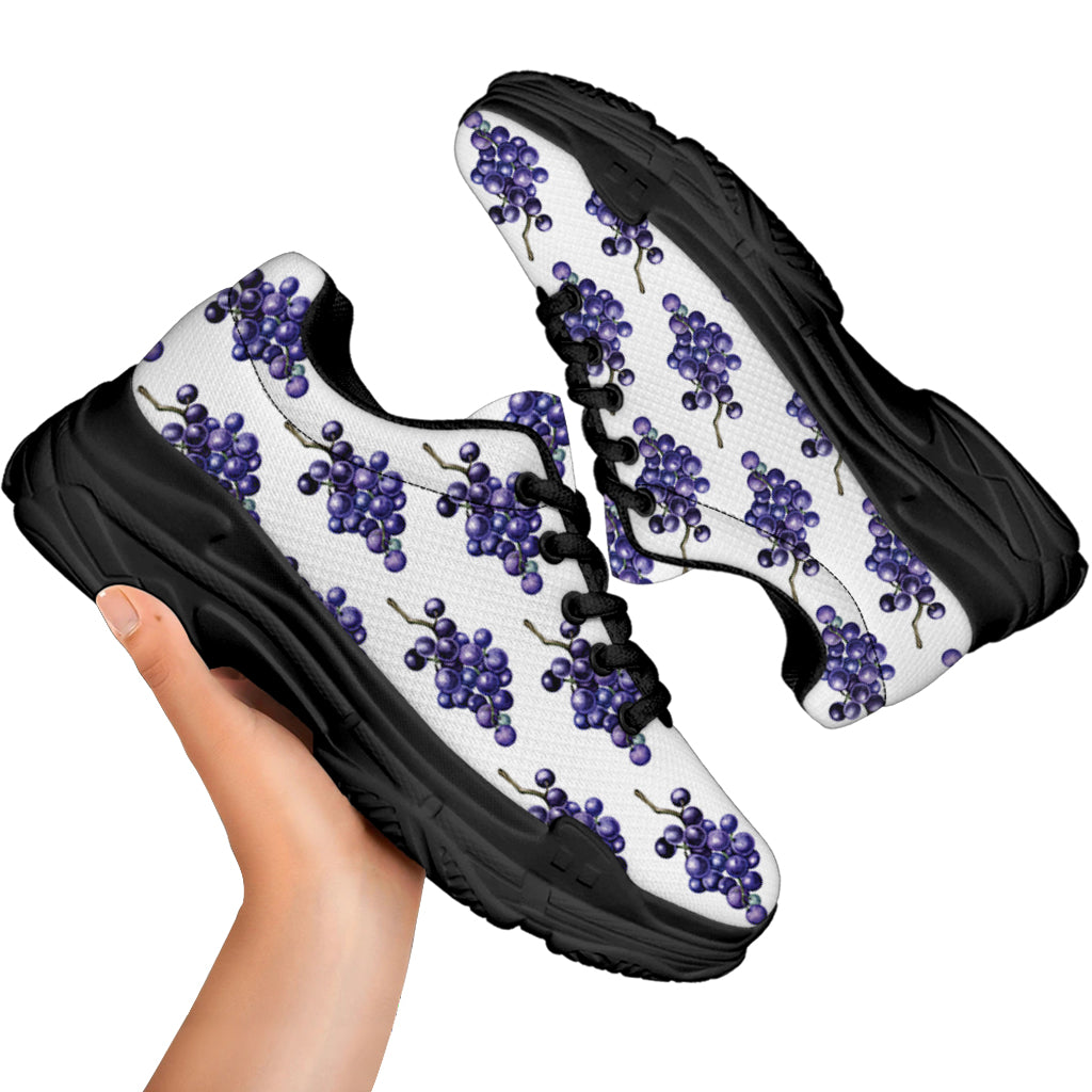 Watercolor Grape Pattern Print Black Chunky Shoes