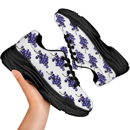 Watercolor Grape Pattern Print Black Chunky Shoes
