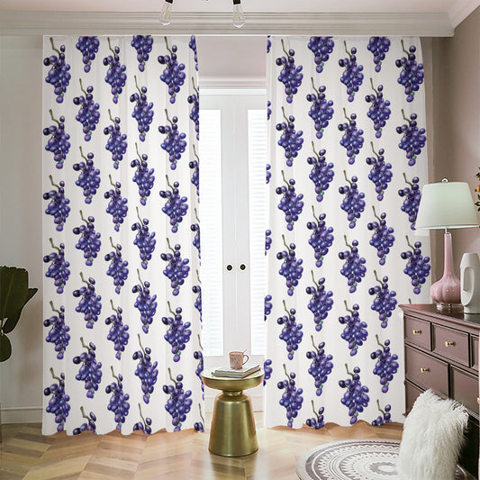 Watercolor Grape Pattern Print Blackout Pencil Pleat Curtains