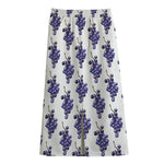 Watercolor Grape Pattern Print Cotton Front Slit Maxi Skirt