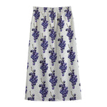 Watercolor Grape Pattern Print Cotton Front Slit Maxi Skirt
