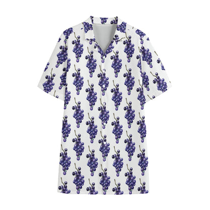 Watercolor Grape Pattern Print Cotton Hawaiian Shirt