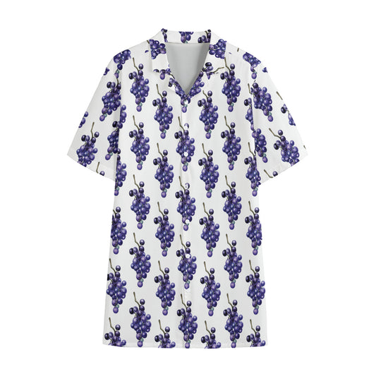 Watercolor Grape Pattern Print Cotton Hawaiian Shirt