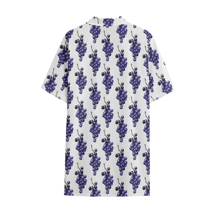 Watercolor Grape Pattern Print Cotton Hawaiian Shirt