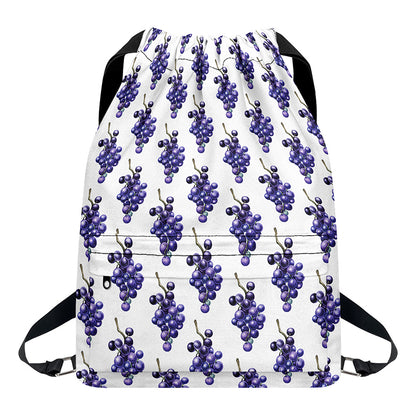 Watercolor Grape Pattern Print Drawstring Backpack