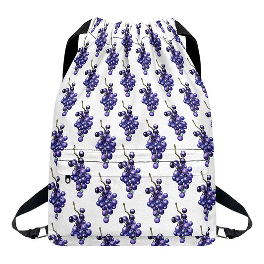 Watercolor Grape Pattern Print Drawstring Backpack