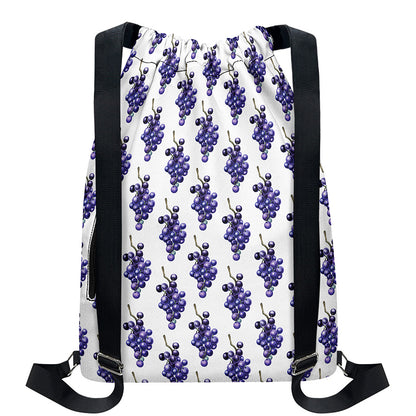 Watercolor Grape Pattern Print Drawstring Backpack