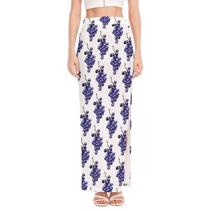 Watercolor Grape Pattern Print High Slit Maxi Skirt