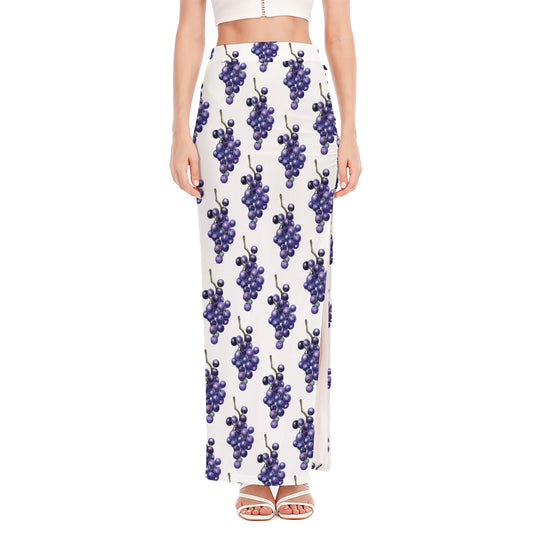 Watercolor Grape Pattern Print High Slit Maxi Skirt