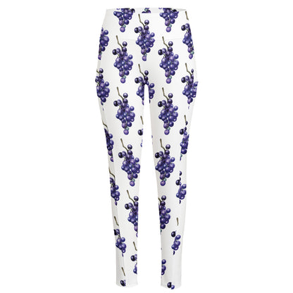 Watercolor Grape Pattern Print High-Waisted Pocket Leggings