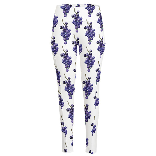 Watercolor Grape Pattern Print High-Waisted Pocket Leggings