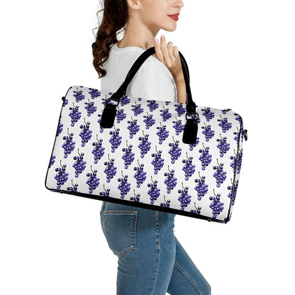 Watercolor Grape Pattern Print Leather Duffle Bag